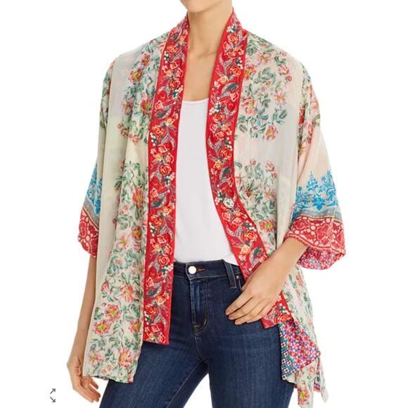 Johnny Was Onyx Reversible Silk Rayon Embroidered Floral Kimono Large - Picture 6 of 7